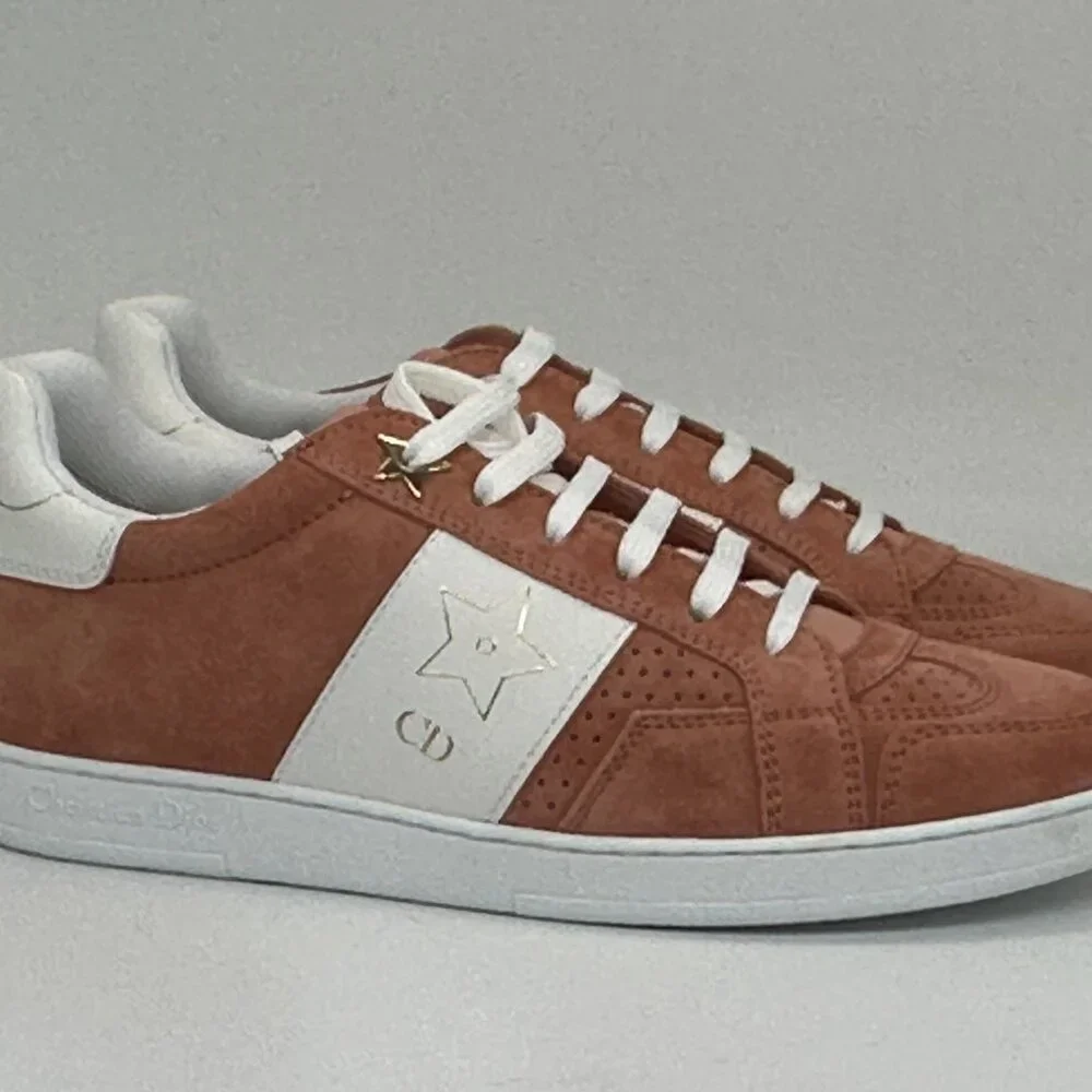 DIOR Star Lace Up Low Top Suede Leather Sneakers Trainers Dusty Candy - Picture 5 of 13